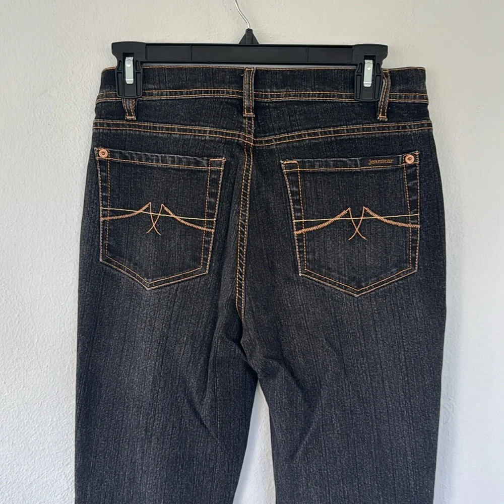 Jeanstar dark wash mid rise flare leg cotton stretch jeans size 4 short
